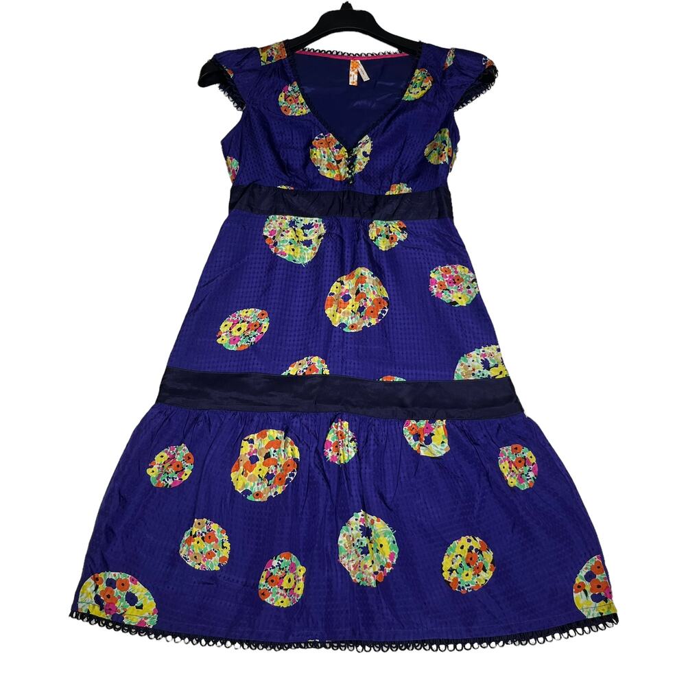 MAEVE ANTHROPOLOGIE Dress 100% Silk Regency Bust Midi Bold Floral Women's Size 2